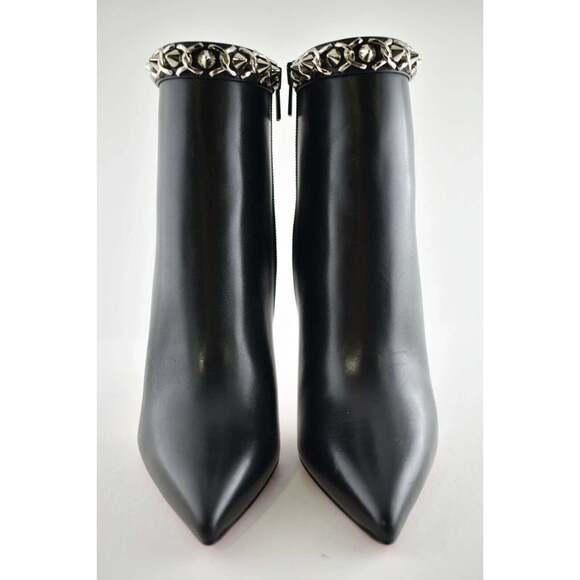 Christian Louboutin Booty Chain 100 Black Calf Leather Ankle Heel Bootie 40 - Picture 5 of 12
